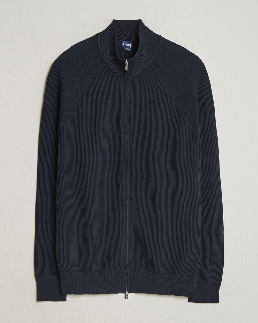 Fedeli Giza Cotton Full Zip Sweater Navy – Bleu