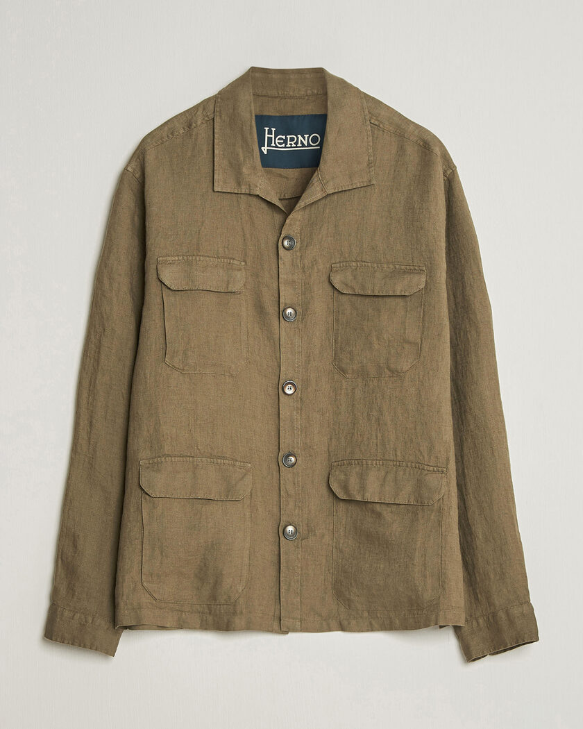 Herno Linen Safari Jacket Military – Vert