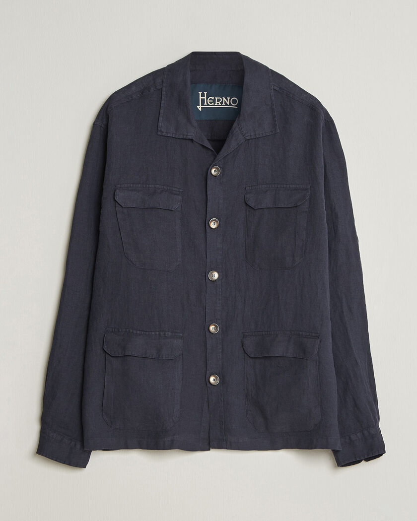 Herno Linen Safari Jacket Navy – Blauw