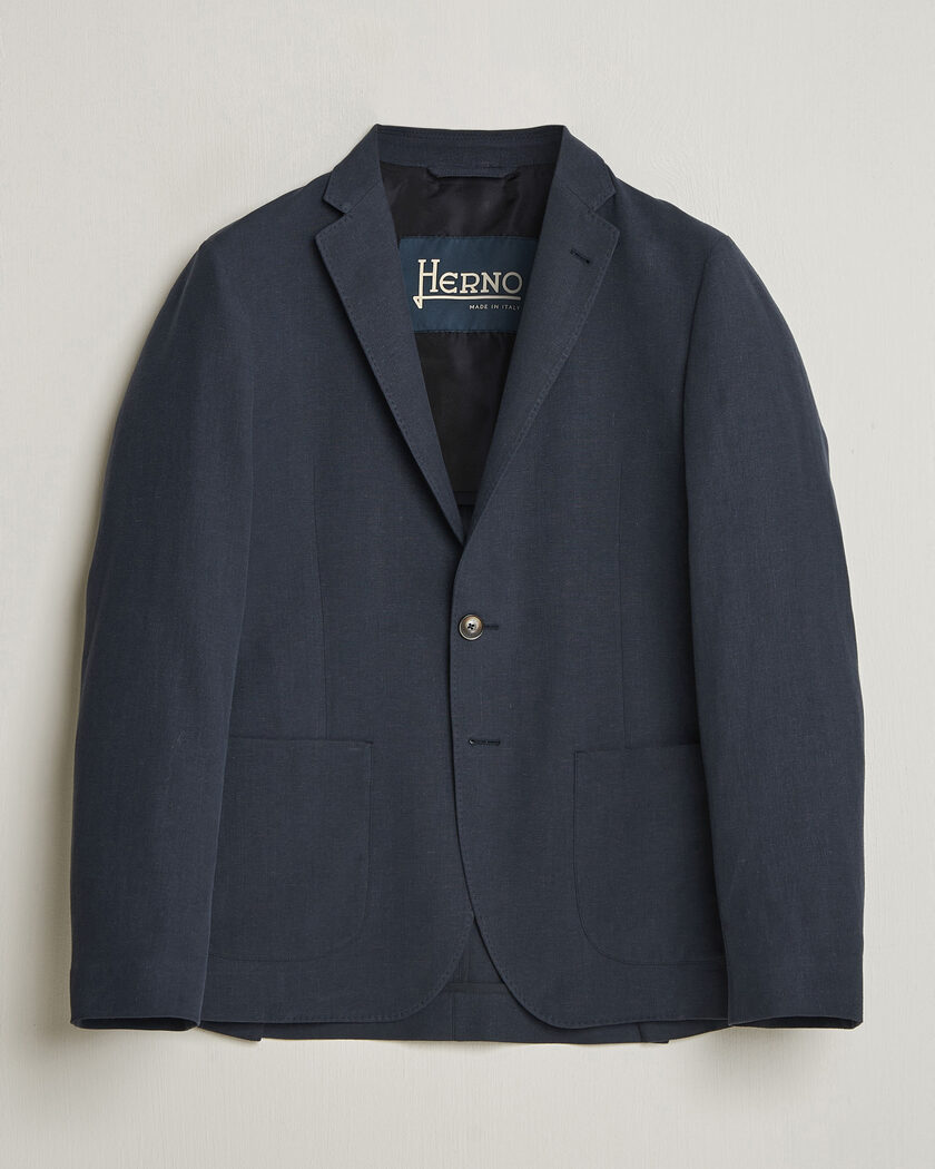 Herno Cotton/Linen Blazer Navy – Blauw