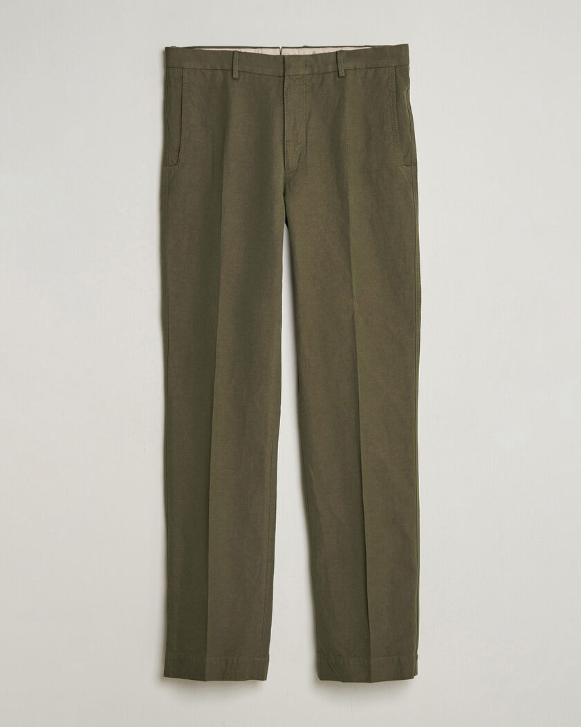 Incotex Regular Fit Cotton/Linen Drill Trousers Military – Groen