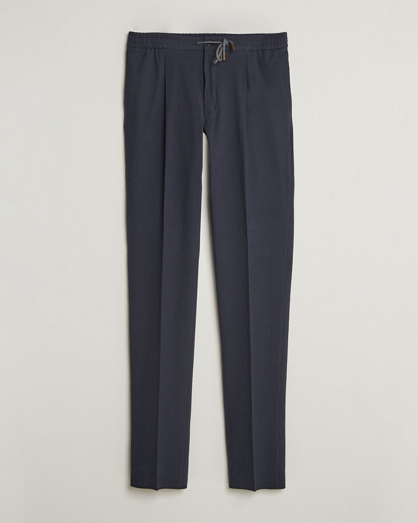 Incotex Tapered Fit Seersucker Pants Navy – Blauw