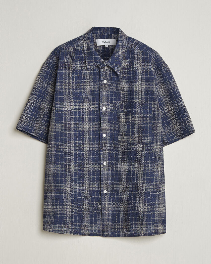 Palmes Cotton/Linen Short Sleeve Shirt Navy Check – Blauw