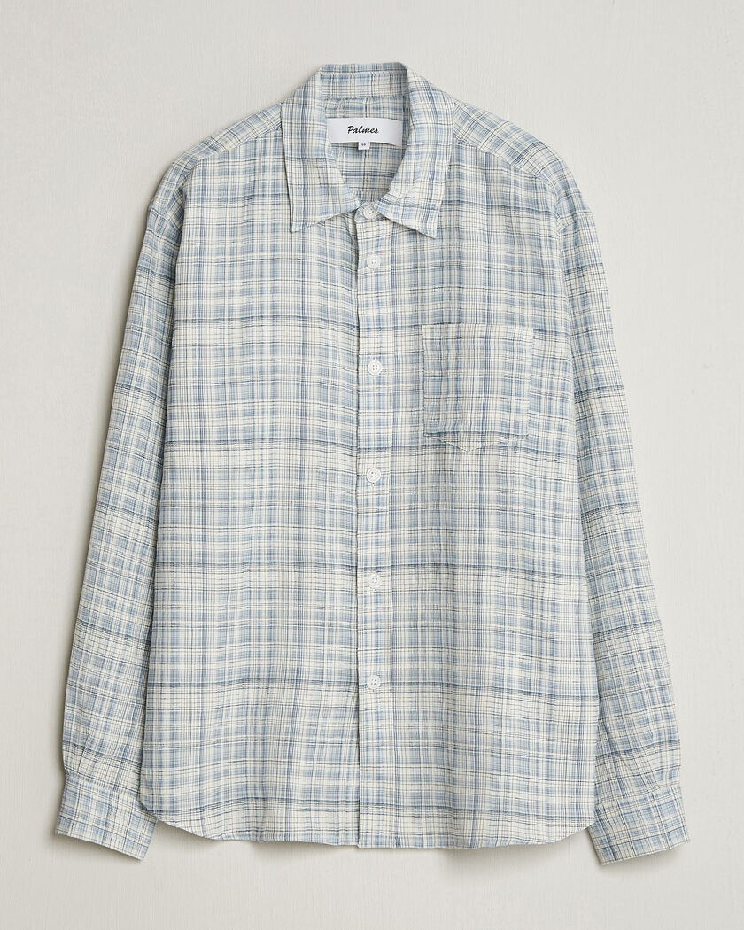 Palmes Cotton/Linen Shirt Light Blue Check – Blauw