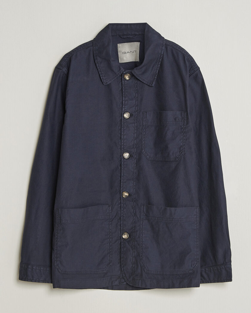 GANT Regular Fit Cotton/Linen Overshirt Evening Blue – Blauw