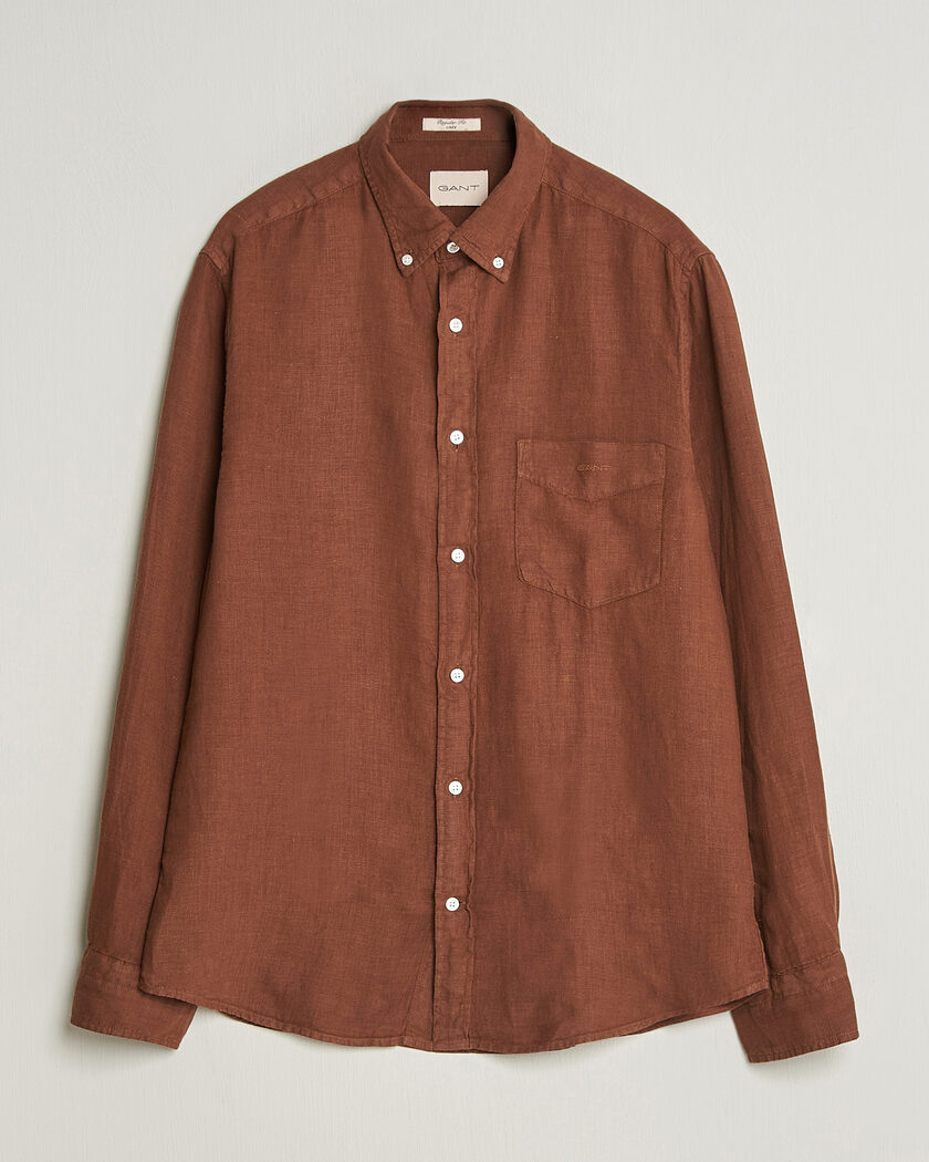 Gant Regular Fit Garment Dyed Linen Shirt Mahogany Brown – Bruin