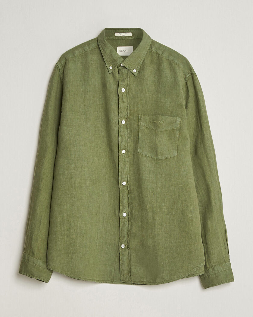 Gant Regular Fit Garment Dyed Linen Shirt Dry Herb Green – Groen