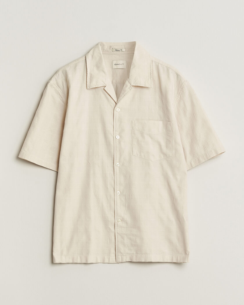 Gant Relaxed Fit Textured Checked Camp Shirt Creamed White – Blanc
