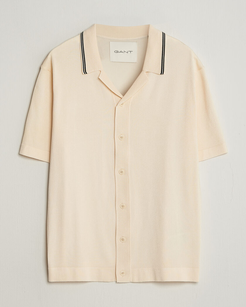 GANT Knitted Resort Collar Shirt Creamed White – Blanc