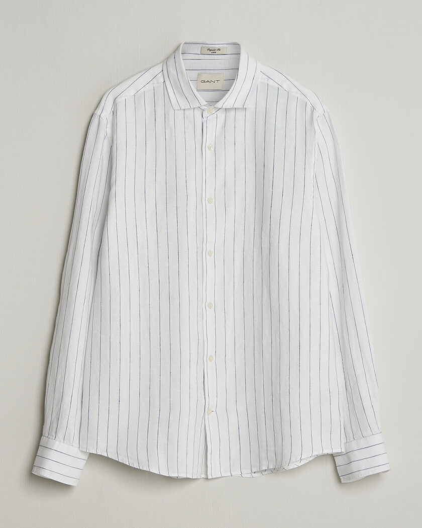 GANT Regular Fit Linen Striped Shirt White – Blanc