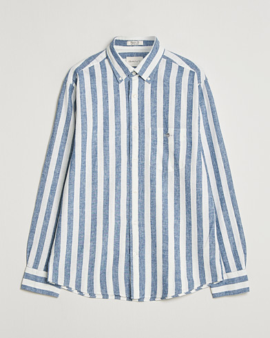 GANT Regular Fit Linen/Cotton Striped Shirt Vintage Blue – Blauw