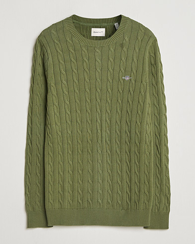Gant Cotton Cable Crew Neck Pullover Dry Herb Green – Groen