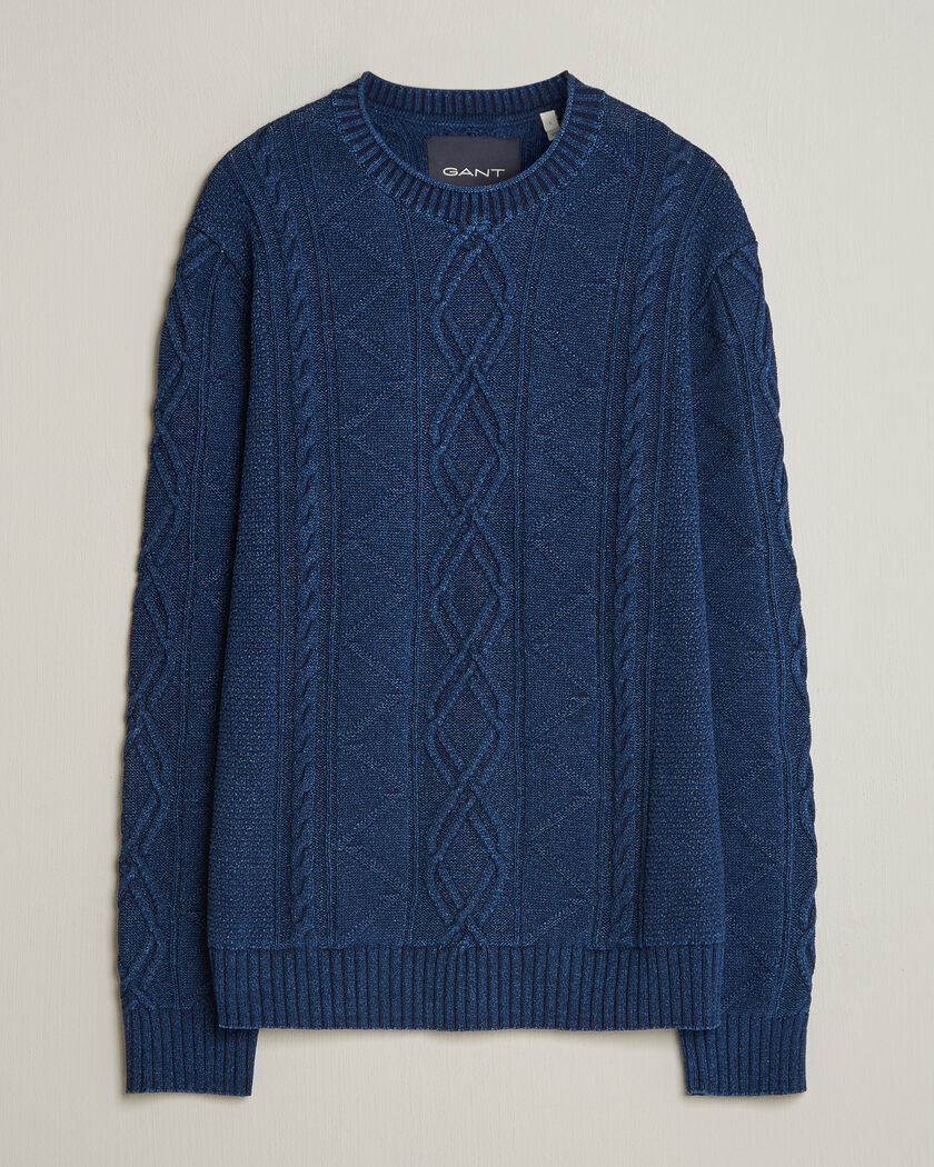GANT Indigo Aran Knitted Sweater Rich Navy – Blauw