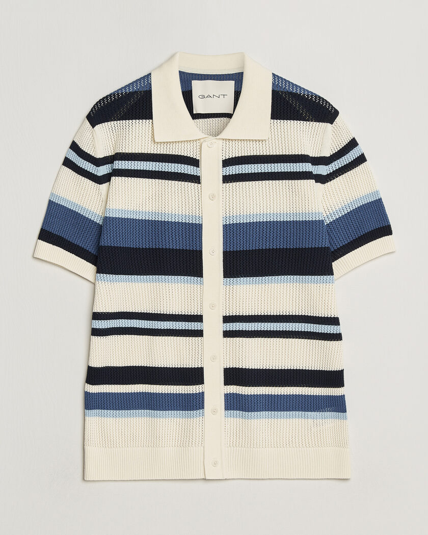 GANT Striped Knitted Short Sleeve Shirt Vintage Blue – Blauw