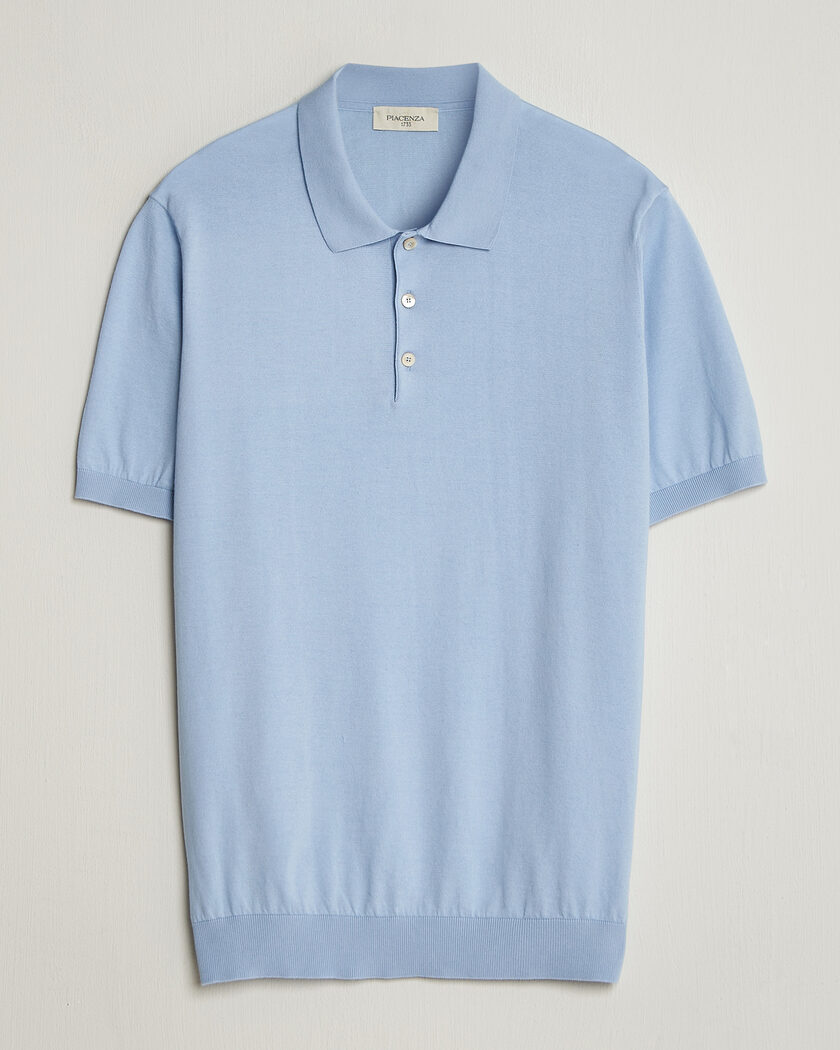 Piacenza Cashmere Short Sleeve Knitted Polo Light Blue – Blauw