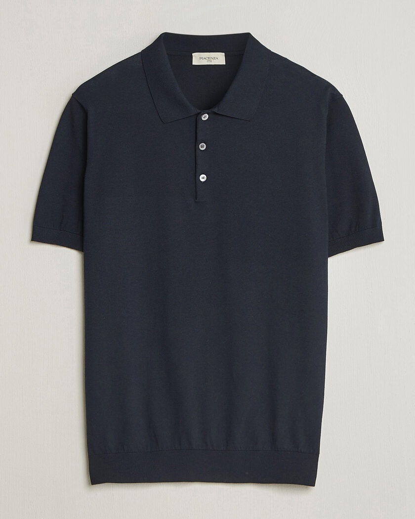 Piacenza Cashmere Short Sleeve Knitted Polo Navy – Bleu