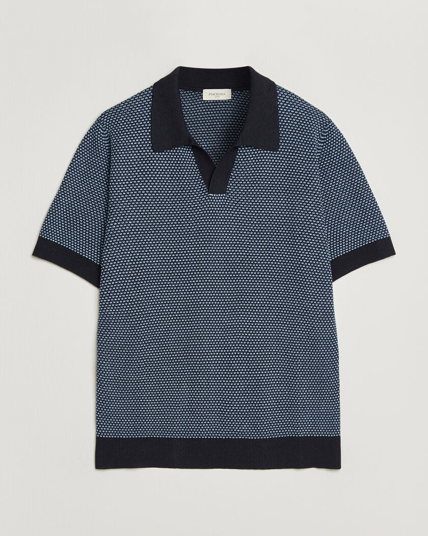Piacenza Cashmere Silk/Linen Honeycomb Knitted Polo Navy – Bleu