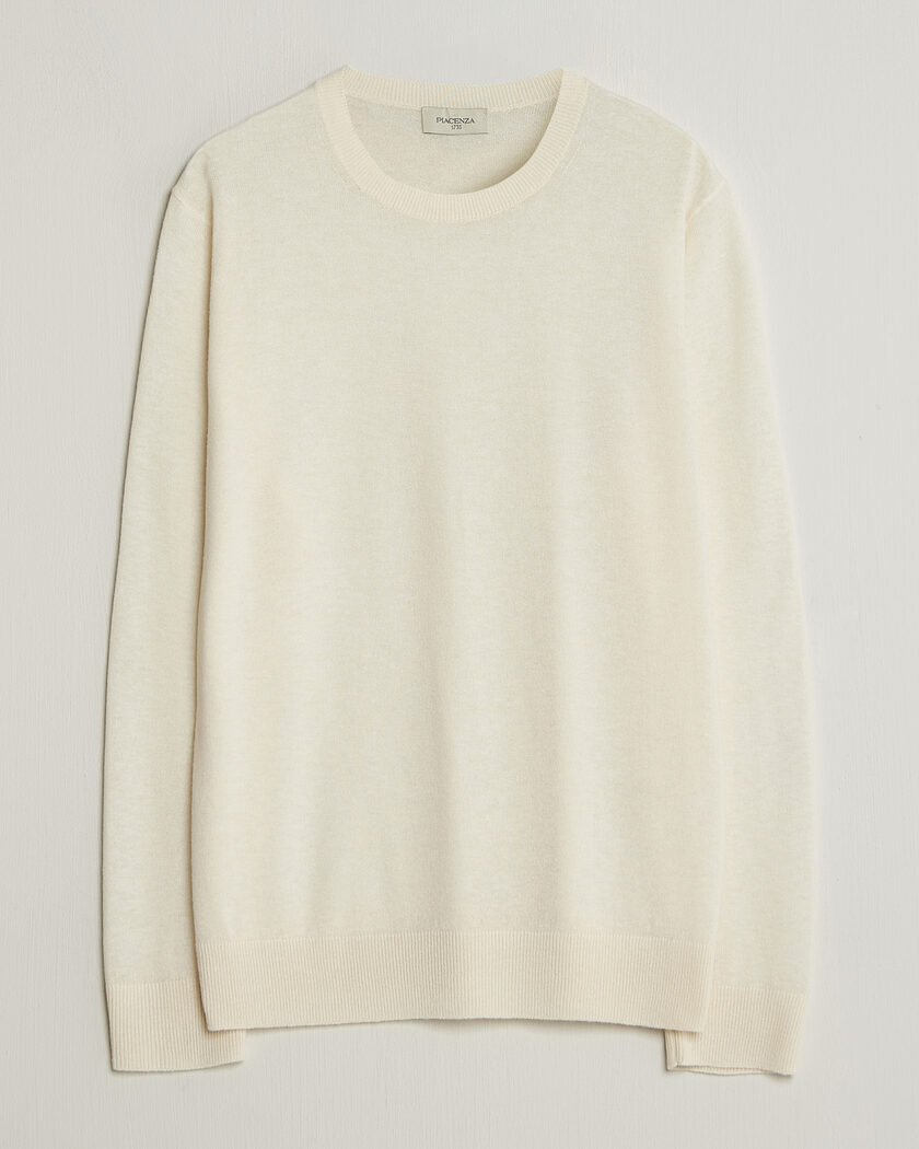 Piacenza Cashmere Soft Silk/Cashmere Crew Neck Off White – Wit