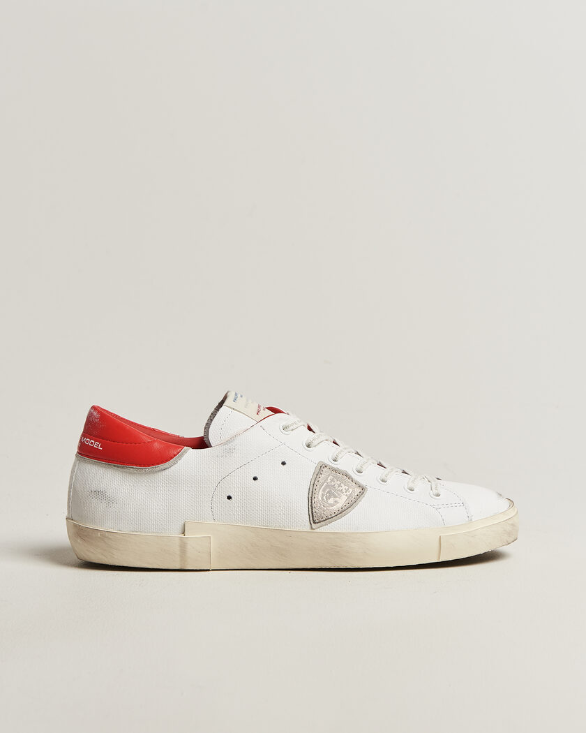 Philippe Model PRSX Low Top Canvas Mix Sneaker White/Red – Wit