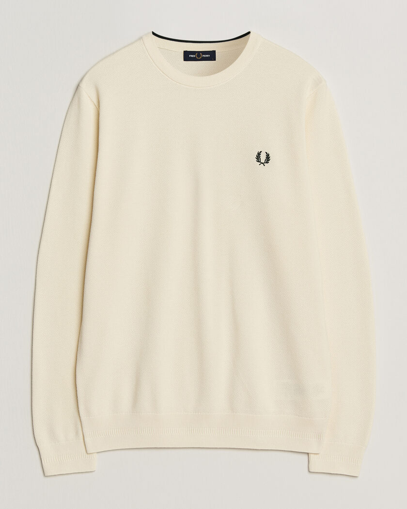Fred Perry Piqué Stitched Sweater Ecru – Wit