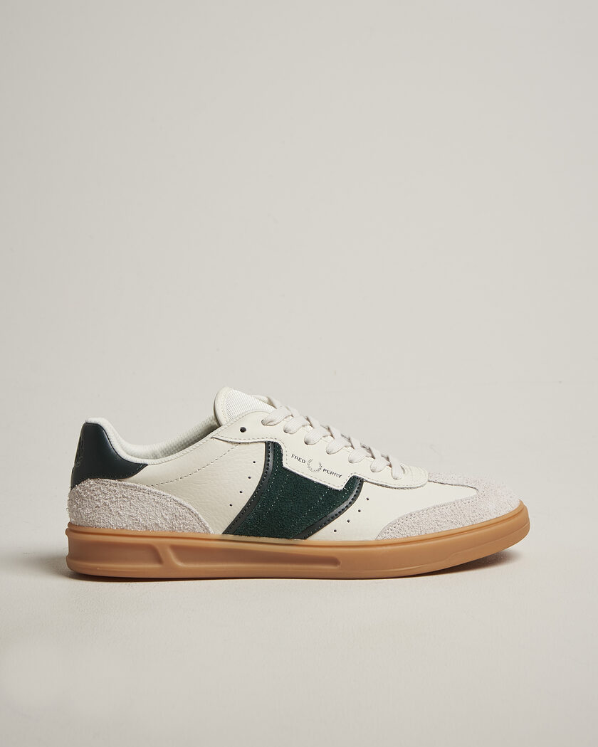 Fred Perry B4 Leather/Suede Sneaker Light Ecru/Green – Wit