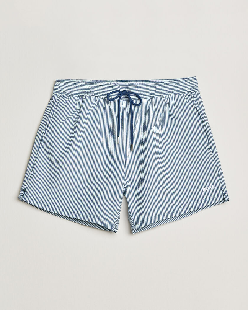 BOSS BLACK Velvetfish Seersucker Swimshorts Open Blue – Bleu