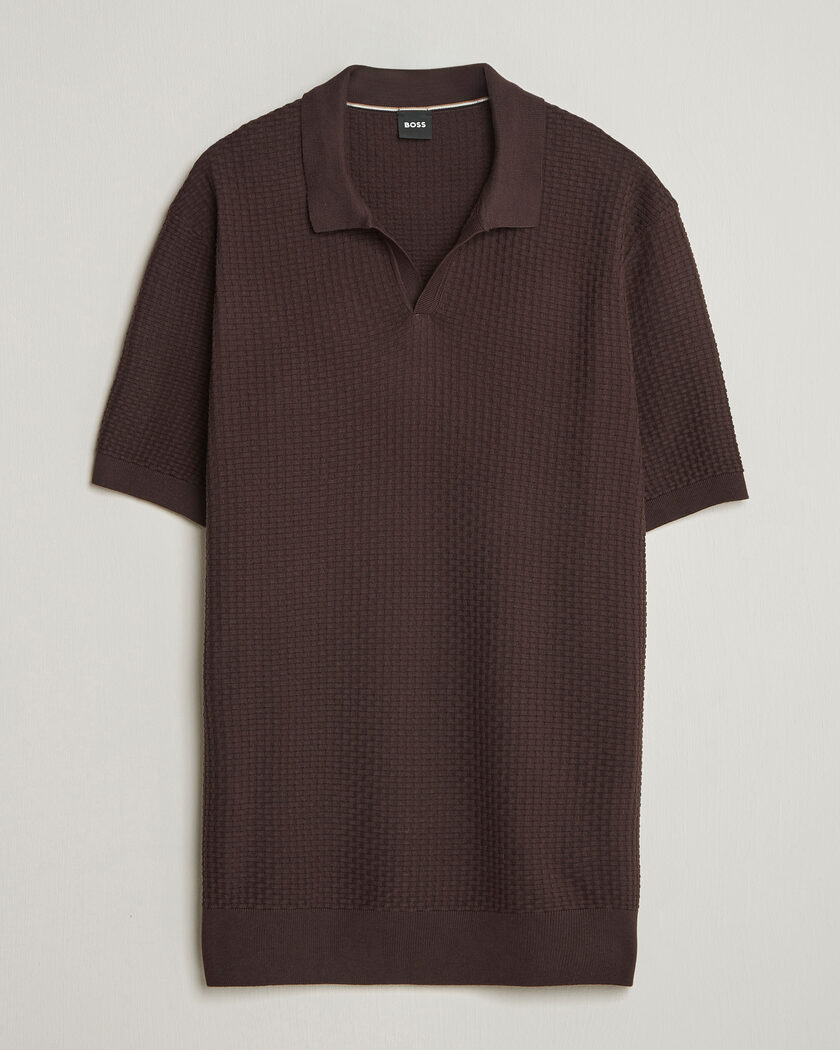 BOSS BLACK Natalo Structured Knitted Polo Dark Brown – Marron