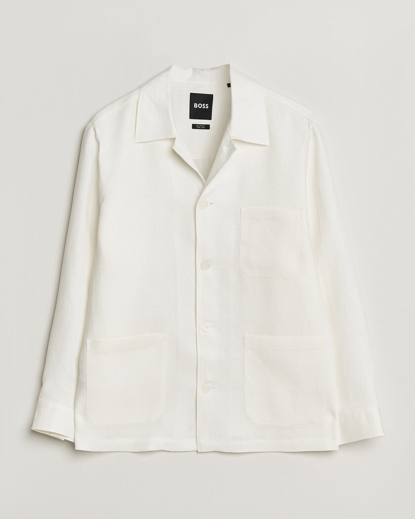 BOSS BLACK Cai Linen Overshirt White – Blanc