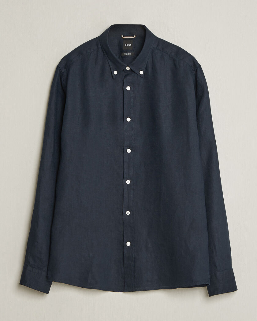 BOSS BLACK Liam Linen Shirt Dark Blue – Bleu