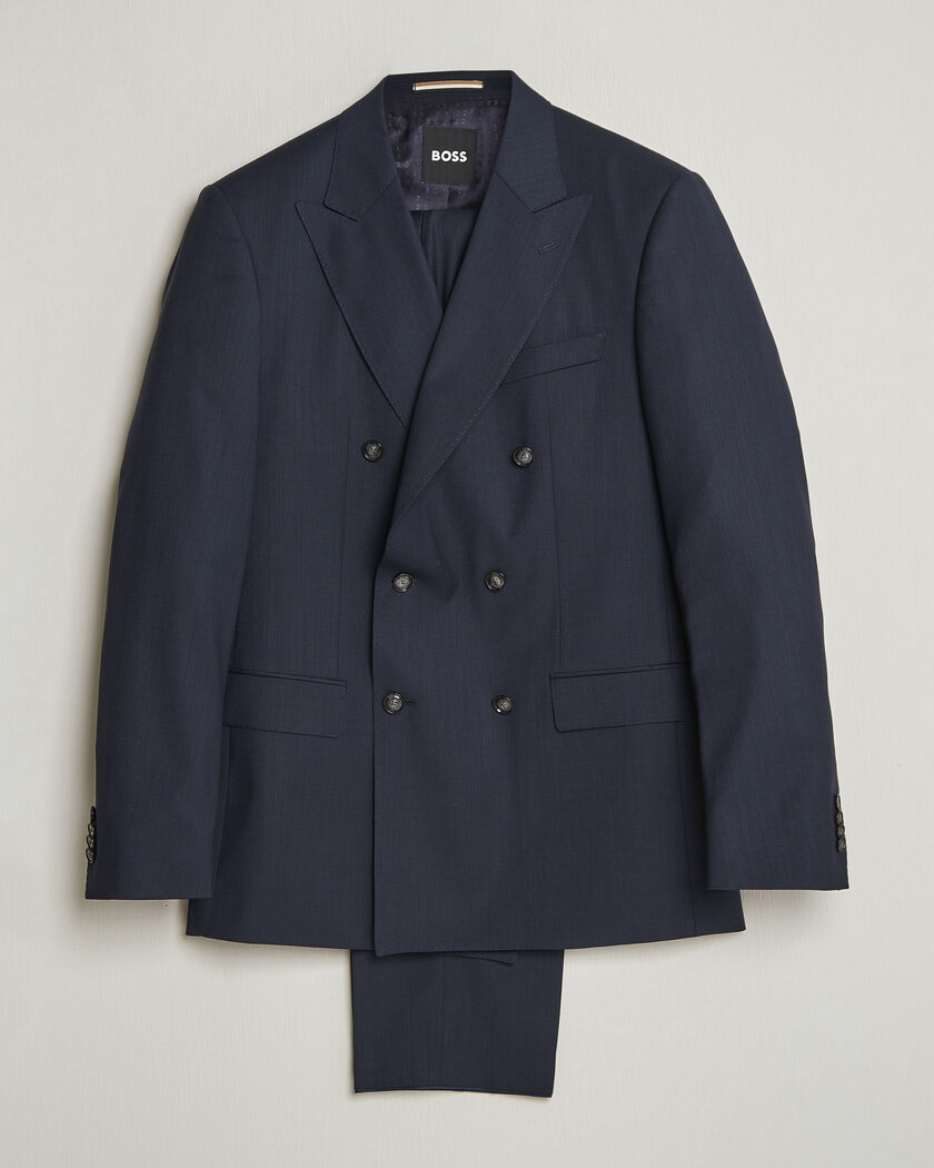 BOSS BLACK Huge Wool Double Breasted Suit Dark Blue – Blauw
