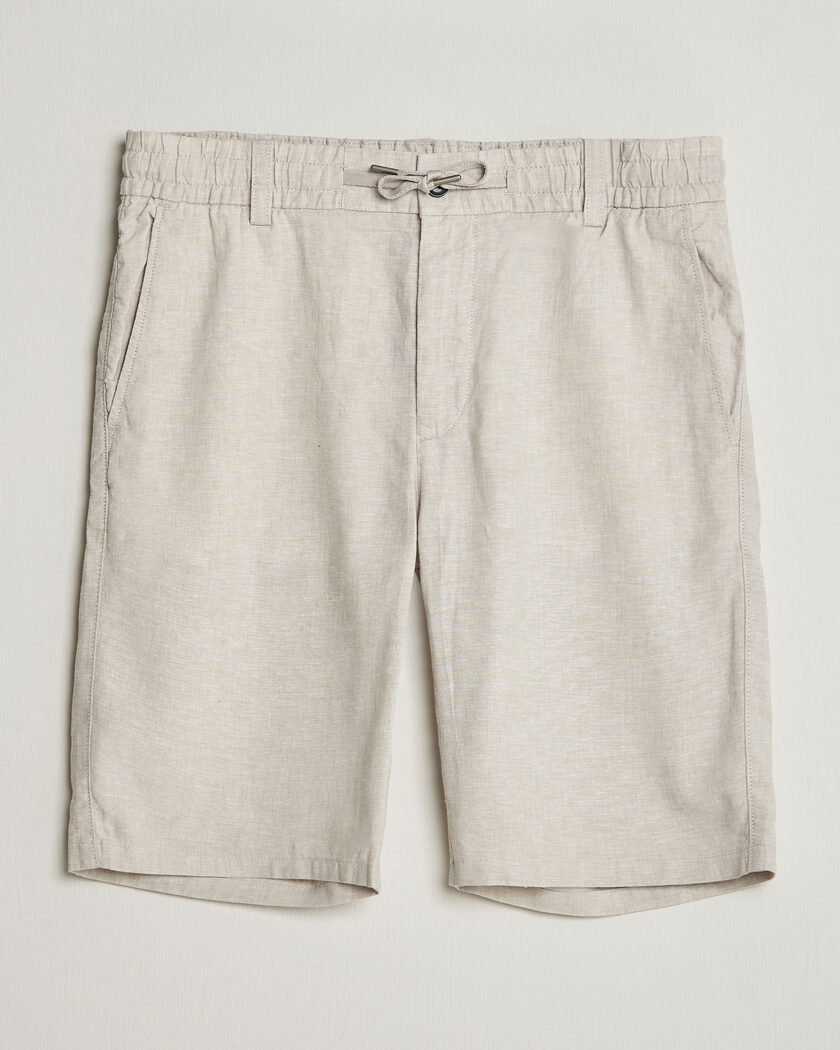 BOSS ORANGE Tapered Linen Drawstring Shorts Open Grey – Grijs