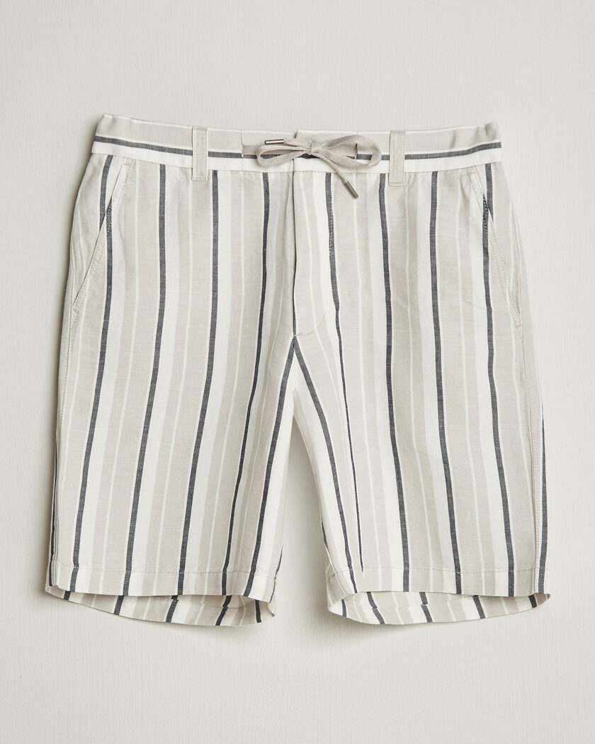 BOSS ORANGE Linen/Cotton Striped Drawstring Shorts Open Grey – Grijs