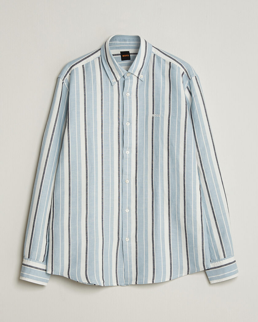 BOSS ORANGE Ricoplus Linen/Cotton Striped Shirt Light Blue – Bleu