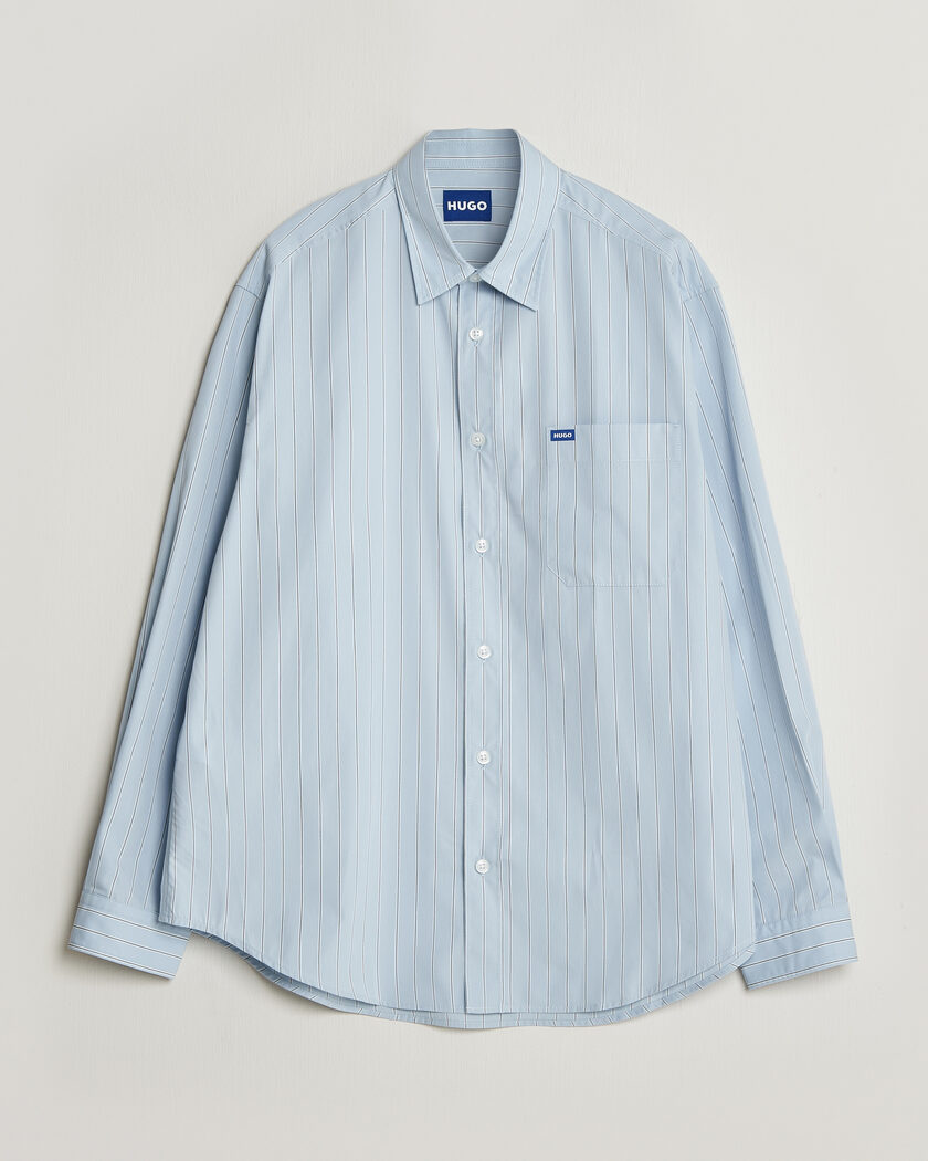 HUGO Ebalto Striped Cotton Shirt Open Blue – Blauw