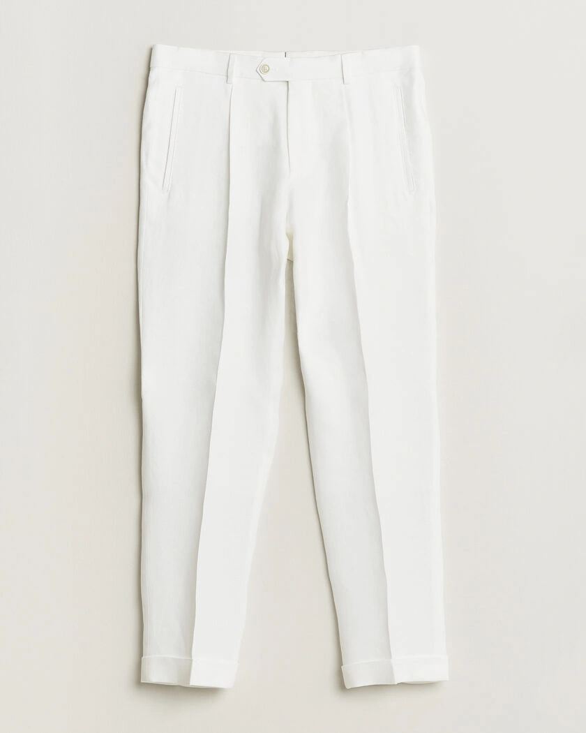 BOSS CAMEL Peet Linen Pleated Trousers White – Wit
