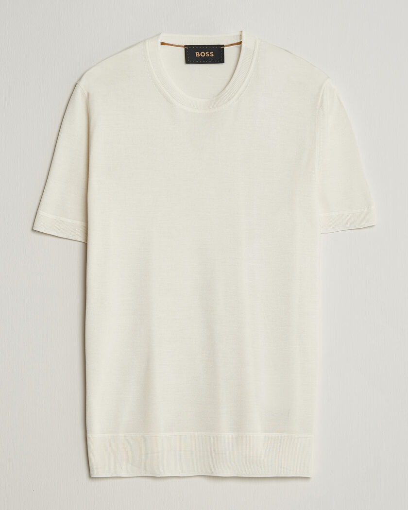 BOSS CAMEL Nottano Silk Knitted T-Shirt Open White – Wit