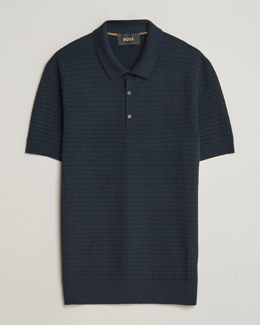 BOSS CAMEL Nadalione Silk/Cotton Knitted Polo Dark Blue – Blauw