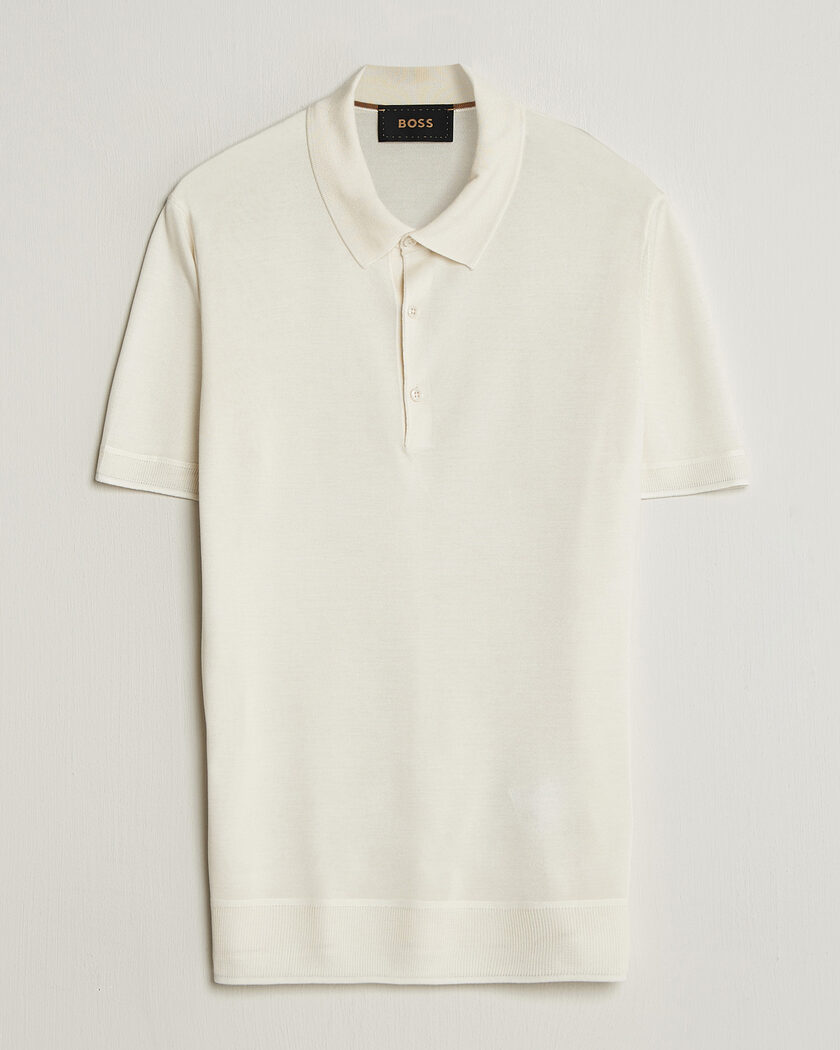 BOSS CAMEL Novo Silk Knitted Polo Open White – Blanc