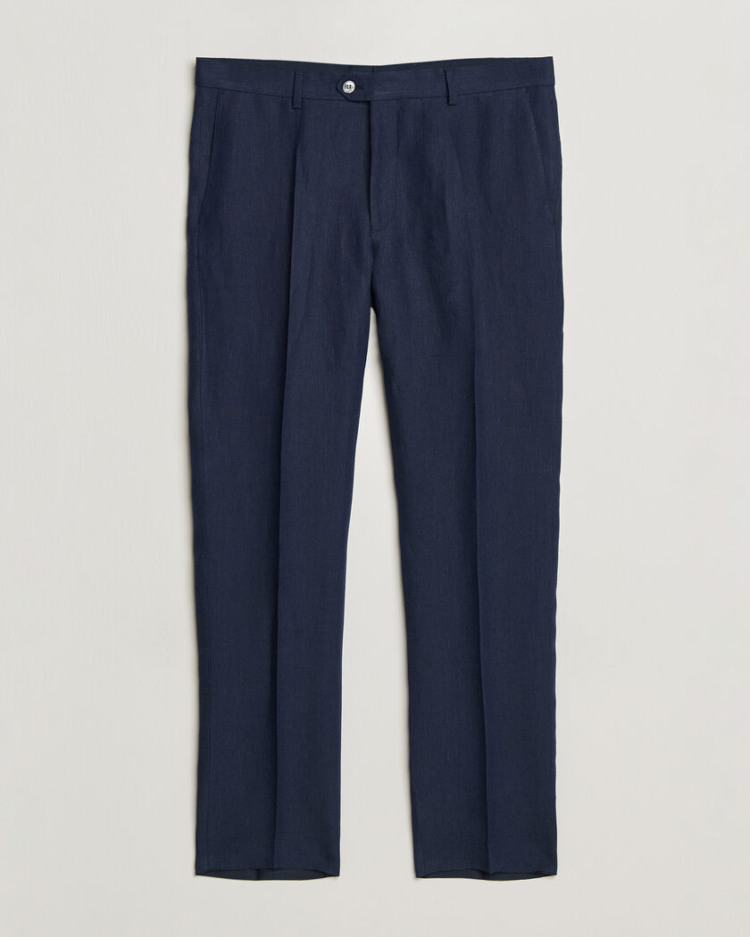 Oscar Jacobson Dandy Linen Trousers Navy – Blauw