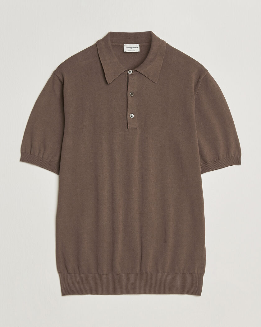 Morgano Knitted Cotton Crepe Polo Brown – Marron