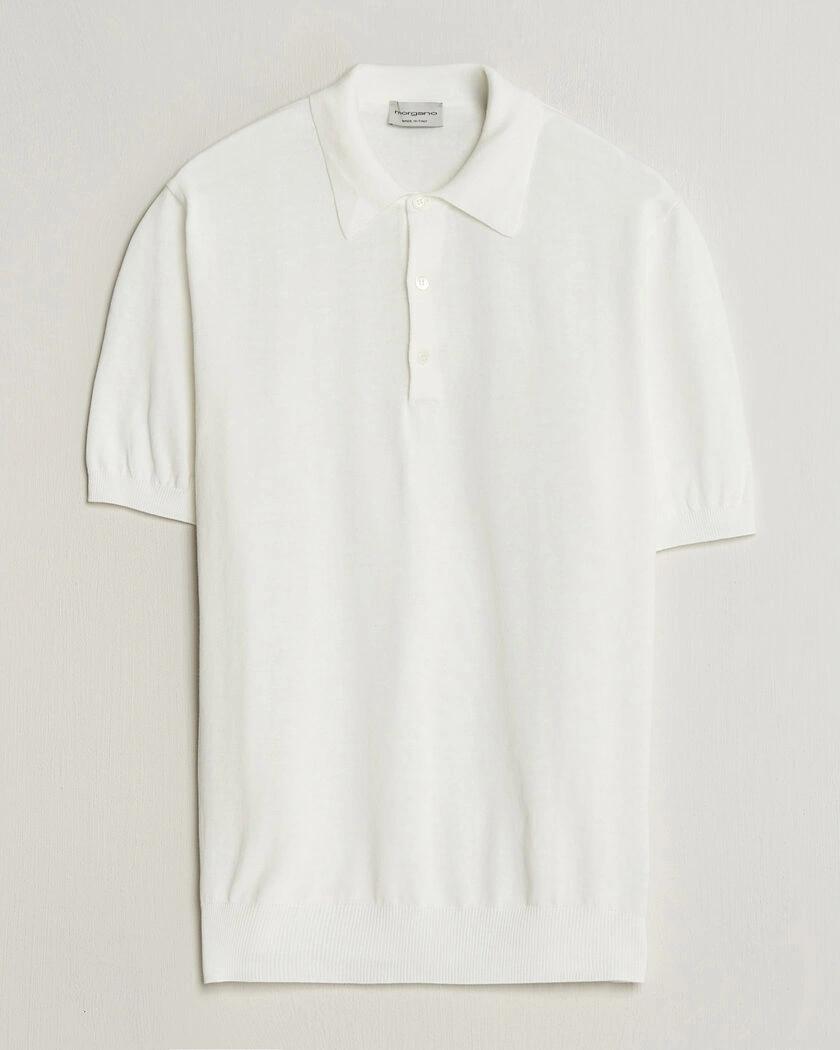 Morgano Knitted Cotton Crepe Polo Latte – Blanc