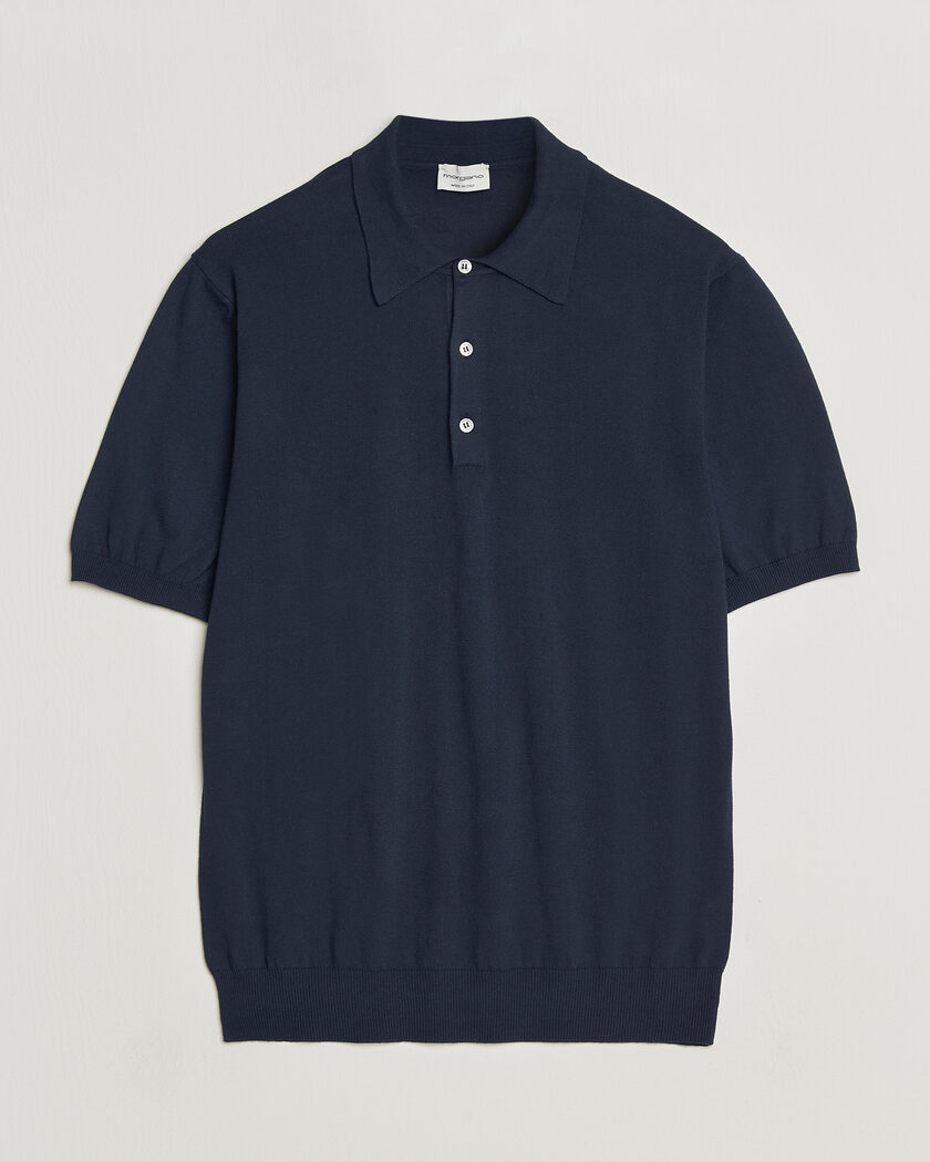 Morgano Knitted Cotton Crepe Polo Navy – Bleu