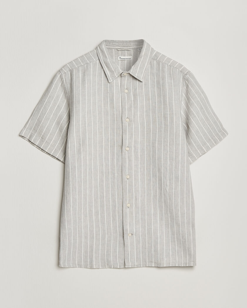 KnowledgeCotton Apparel Striped Linen Resort Shirt Grey – Grijs
