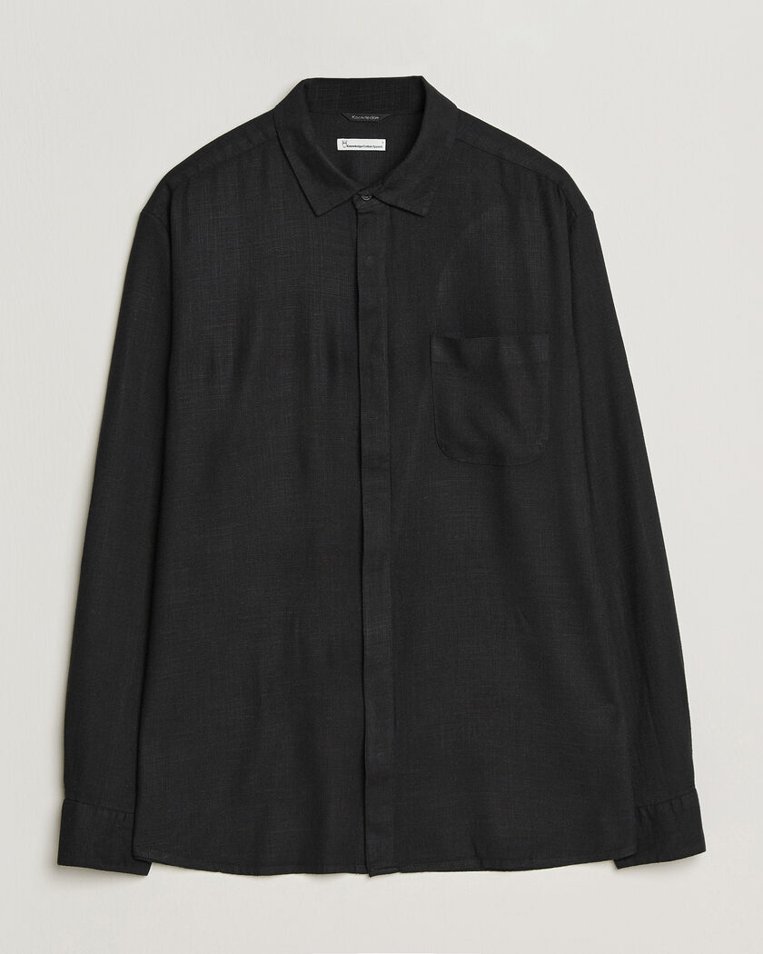 KnowledgeCotton Apparel Linen/Lycell Relaxed Long Sleeve Shirt Black – Zwart
