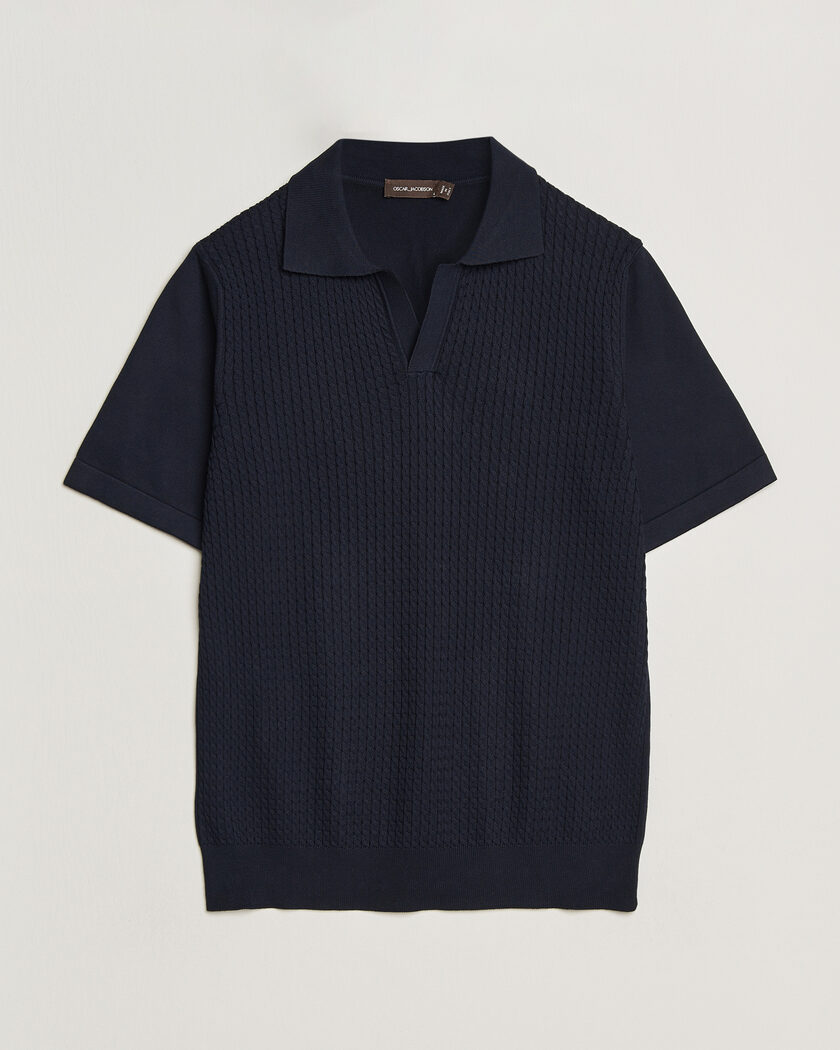 Oscar Jacobson Alf Structured Cotton Polo Navy – Bleu