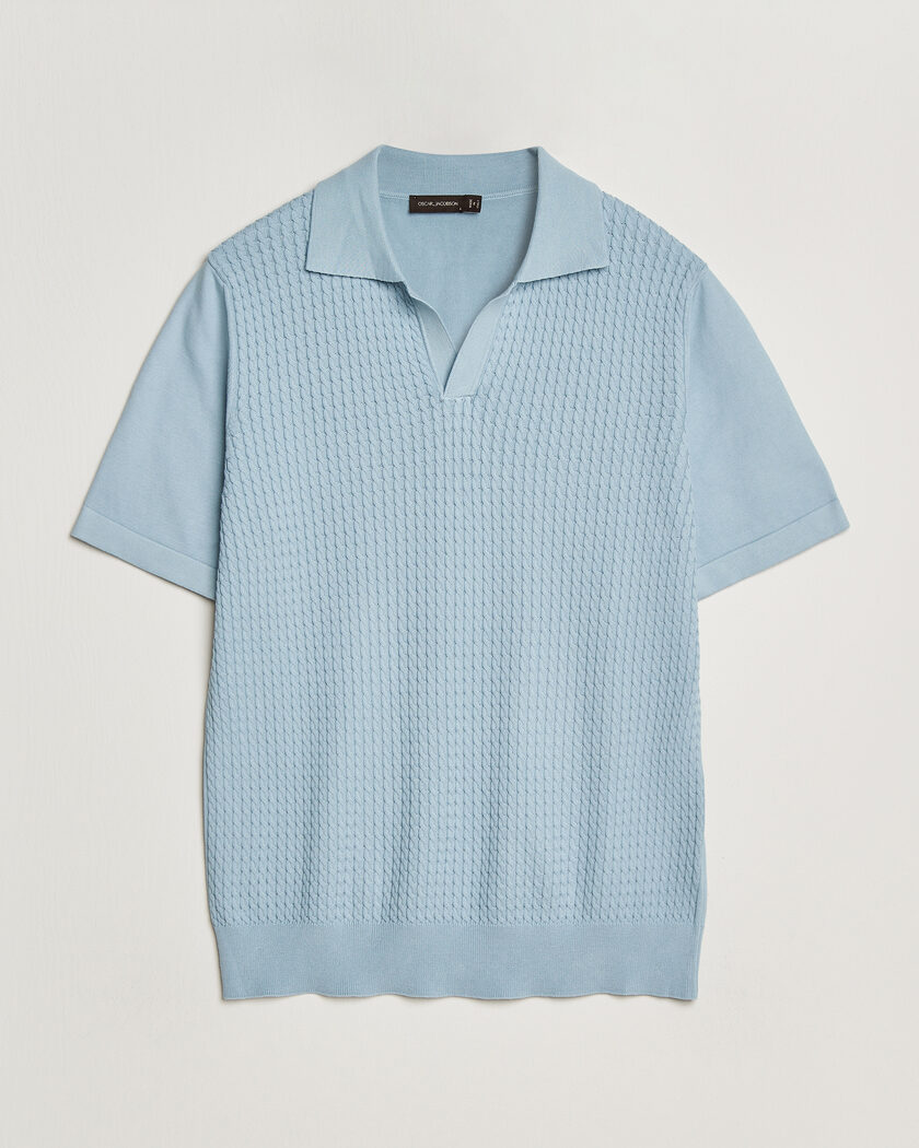 Oscar Jacobson Alf Structured Cotton Polo Light Blue – Bleu