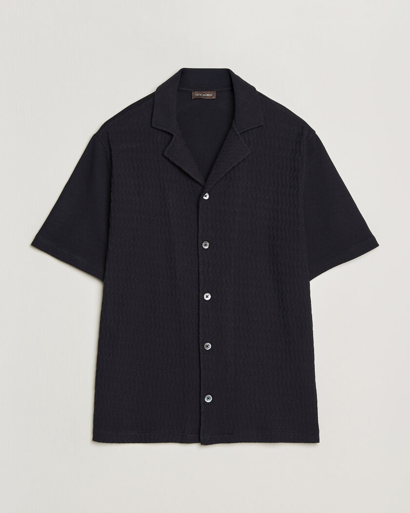 Oscar Jacobson Kirk Knitted Short Sleeve Shirt Navy – Blauw