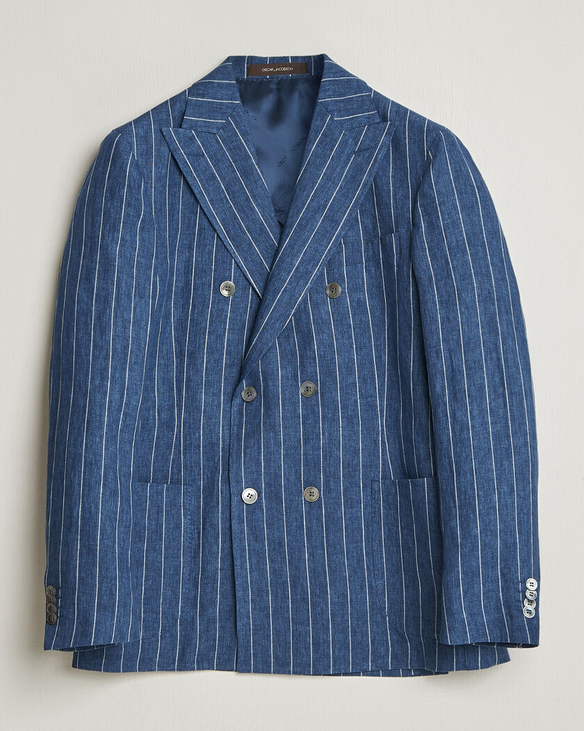 Oscar Jacobson Farrys Patch Striped Linen Blazer Blue – Blauw