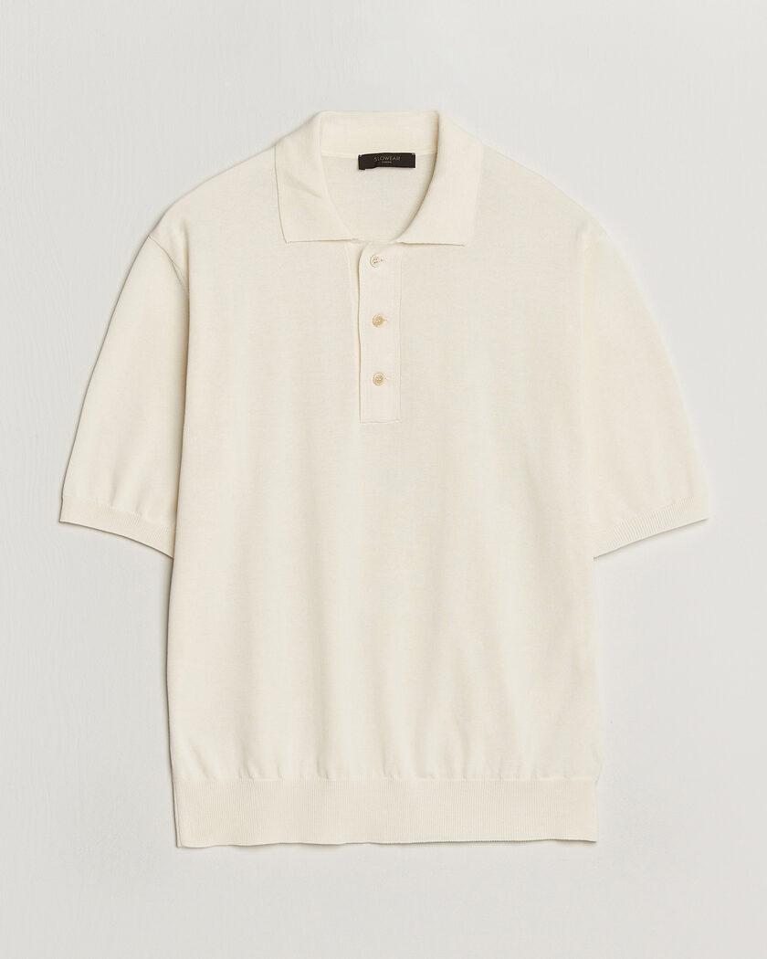 Zanone Knitted Cotton Polo Off White – Blanc