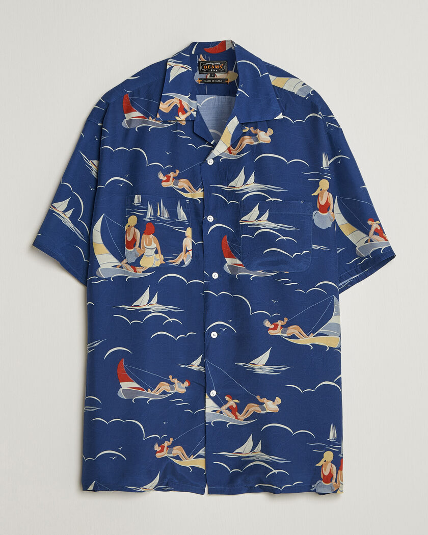 BEAMS PLUS Holiday Print Camp Shirt Navy – Blauw